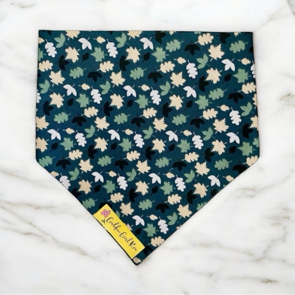 DOG Bandana - Green Leaves - Size L Large - Picture 1 of 1